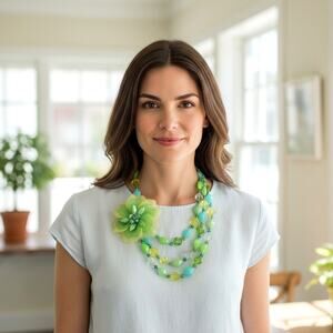 Vintage Green and Blue Lucite Floral Statement Necklace